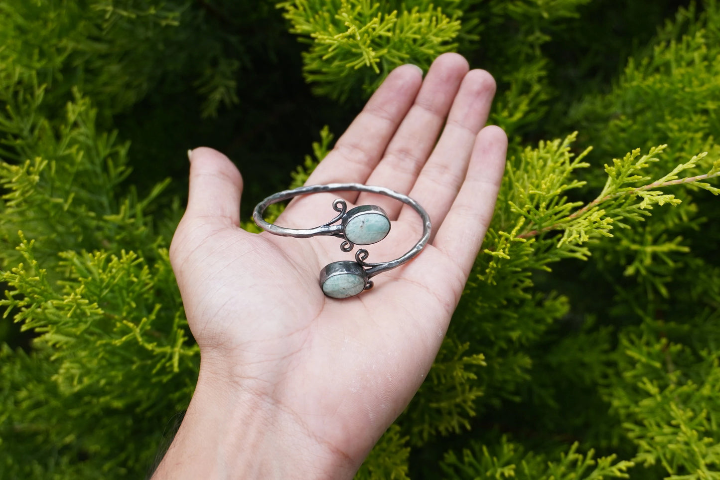 Amazonite Stone Cuff Bracelet | Adjustable Bangle Bracelet, Oxidize Silver Overlay Jewelry, Aesthetic bracelet, Artisan Handmade Jewelry