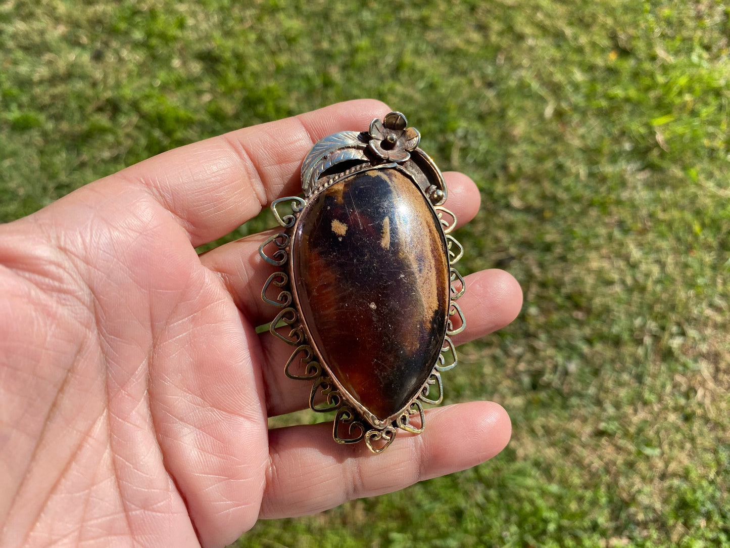 Raw Large Amber Tibetan Silver Pendant, Fossilized Amber Jewelry, Ancient Style Amber Pendant, Earthy Bohemian Jewelry, Amber Jewelry Gift