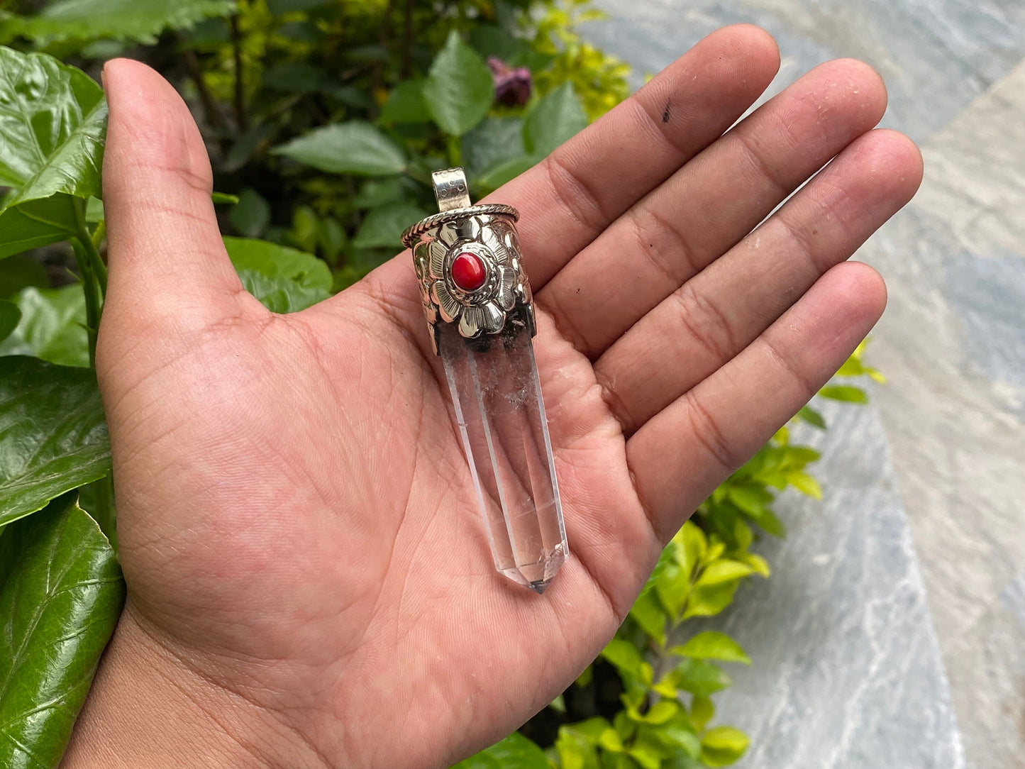 Antique Handmade Pendant, Natural Gemstone Pendant, Tibetan silver pendant, Pointed Pendant, Pendant for calmness, Unisex Pendant.