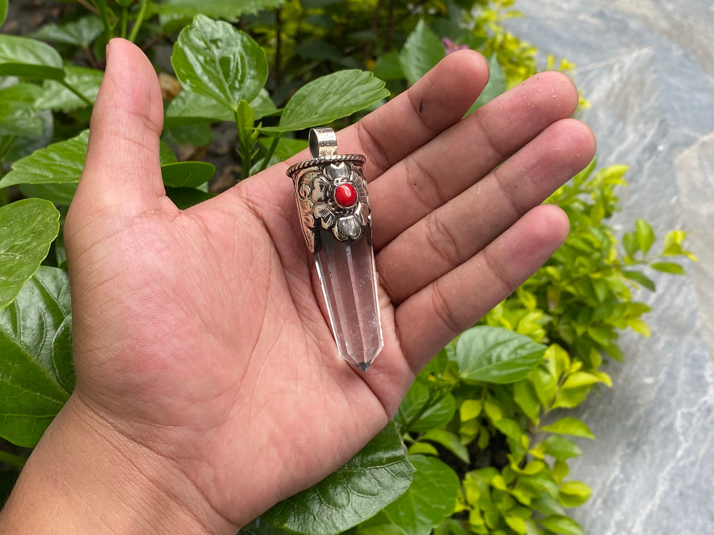 Antique Handmade Pendant, Natural Gemstone Pendant, Tibetan silver pendant, Pointed Pendant, Pendant for calmness, Unisex Pendant.