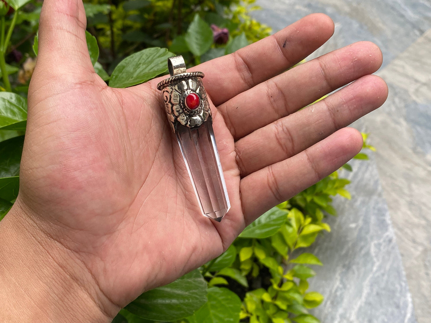 Antique Handmade Pendant, Natural Gemstone Pendant, Tibetan silver pendant, Pointed Pendant, Pendant for calmness, Unisex Pendant.
