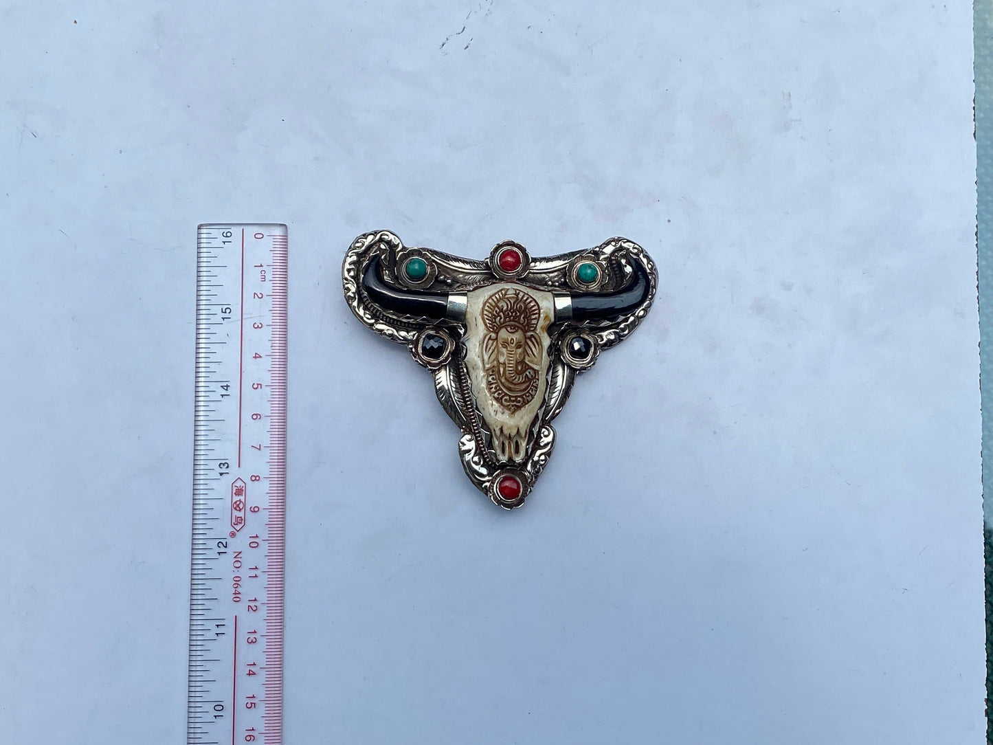 Antique Looks belt buckle for daily use, Tibetan silver buckle adorned with Natural Turquoise, Coral, with Ganesh Head Carved on Bone.