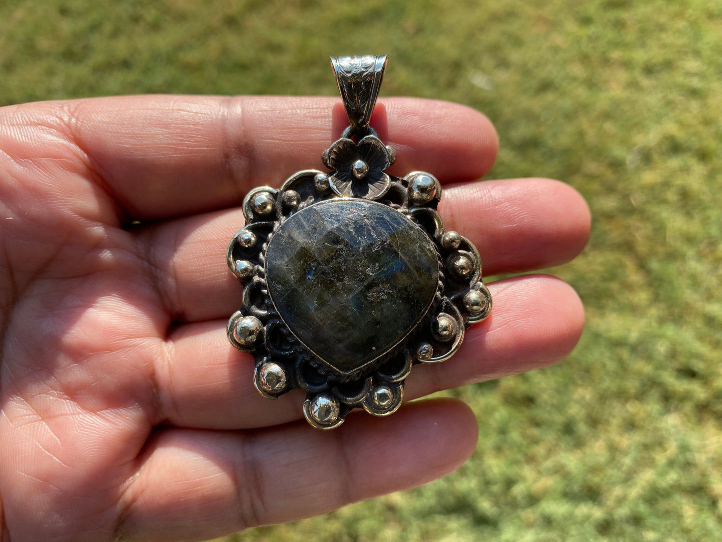 Labradorite Natural Stone Tibetan Silver Pendant, Anxiety Relief Pendant, Ethnic Jewelry, Jewelry Making, Necklace Pendant, Healing Crystal