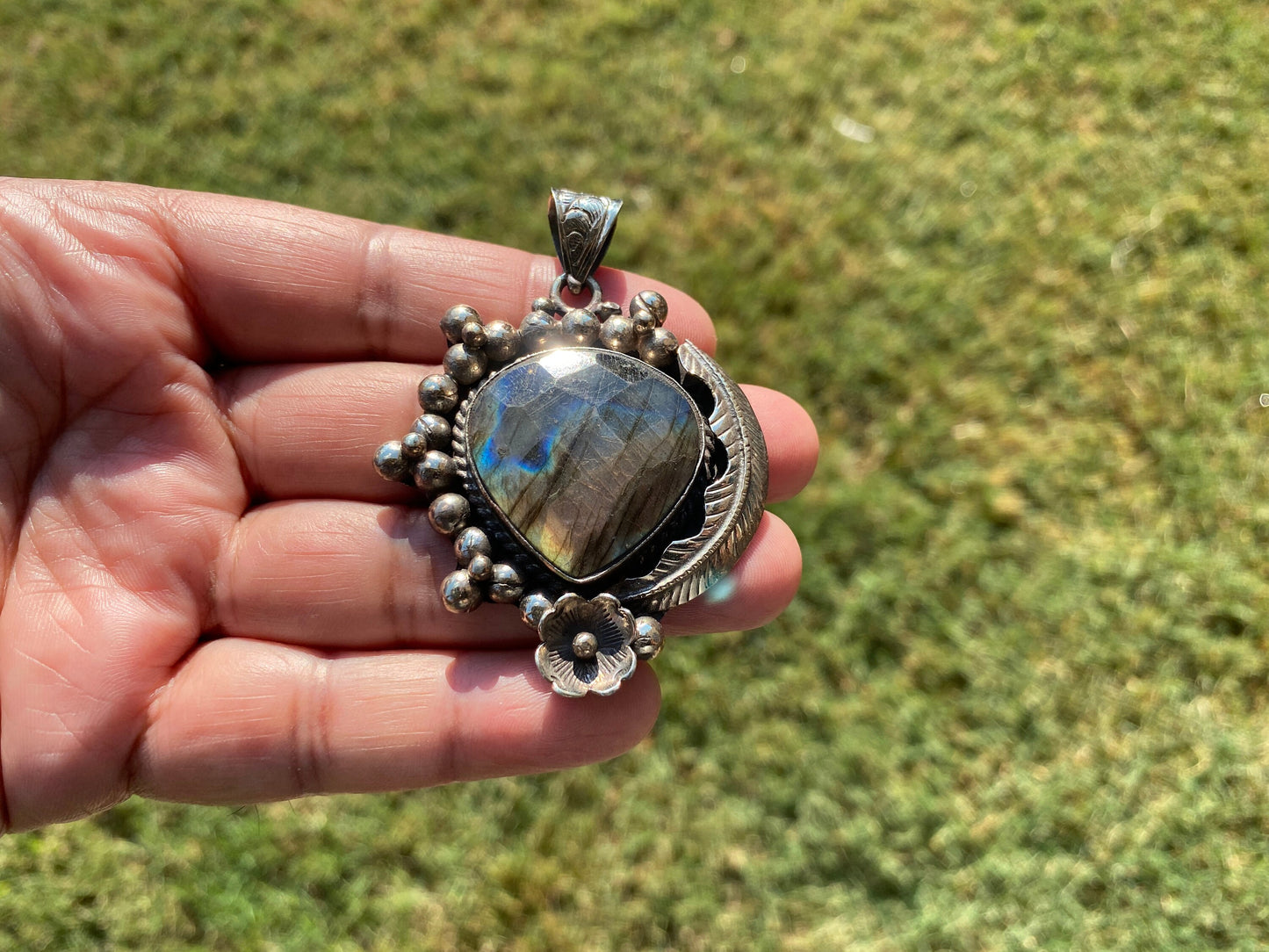 Labradorite Natural Stone Tibetan Silver Pendant, Anxiety Relief Pendant, Ethnic Jewelry, Jewelry Making, Necklace Pendant, Healing Crystal