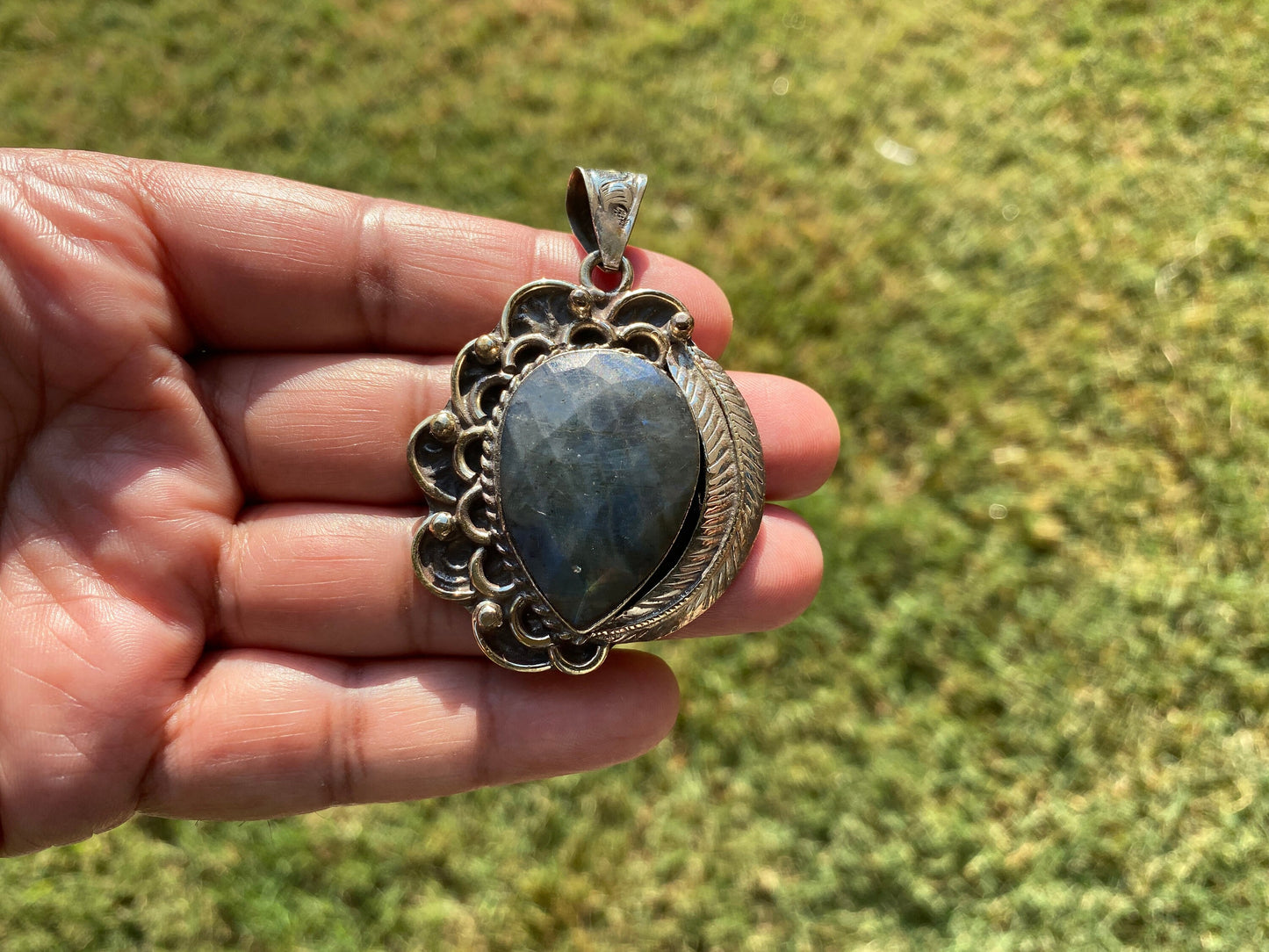 Labradorite Natural Stone Tibetan Silver Pendant, Anxiety Relief Pendant, Ethnic Jewelry, Jewelry Making, Necklace Pendant, Healing Crystal