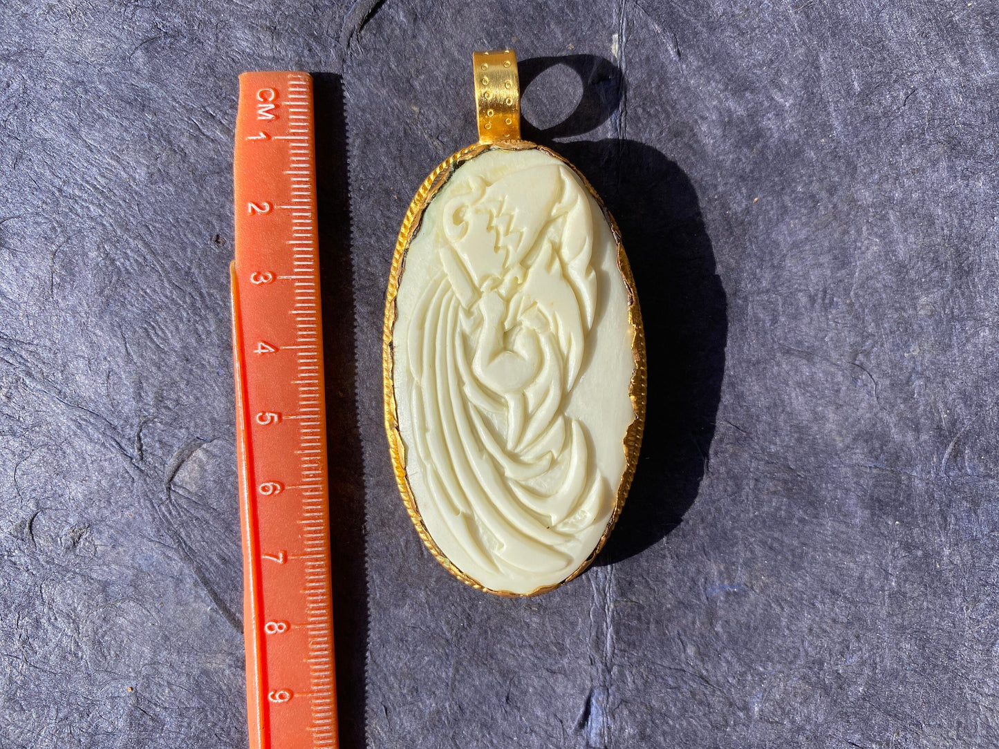 Aquarius Zodiac Symbol Carved Bone 18k Brushed Gold Overlay with Anti Tarnish Pendant, Horoscope Pendant, Zodiac Sign, Astrology Jewelry