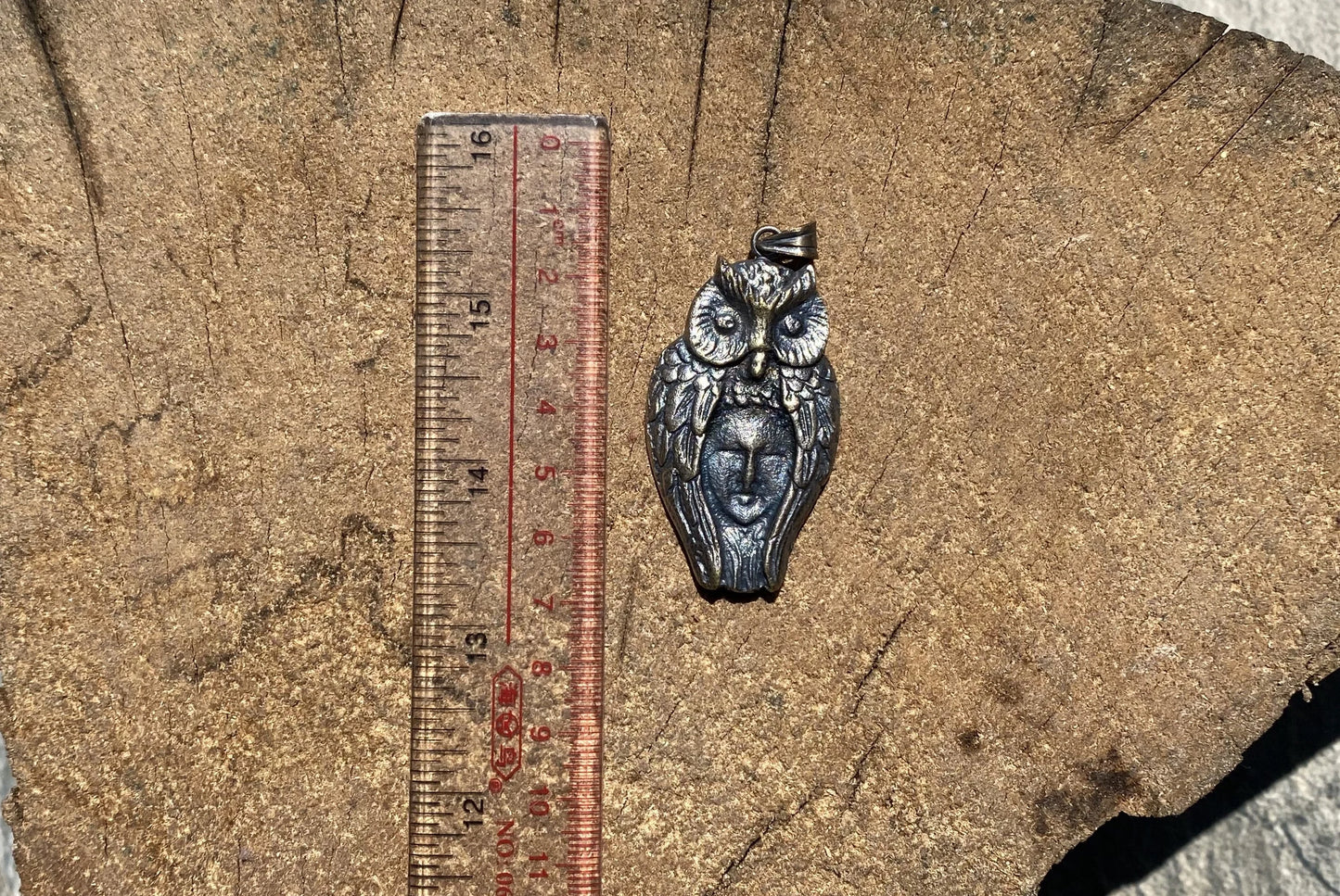 Artful Fusion: Owl Covering Women’s Face in Brass, Hammered design, Handmade design, Aesthetic wears, Unisex Pendant, boho inspired