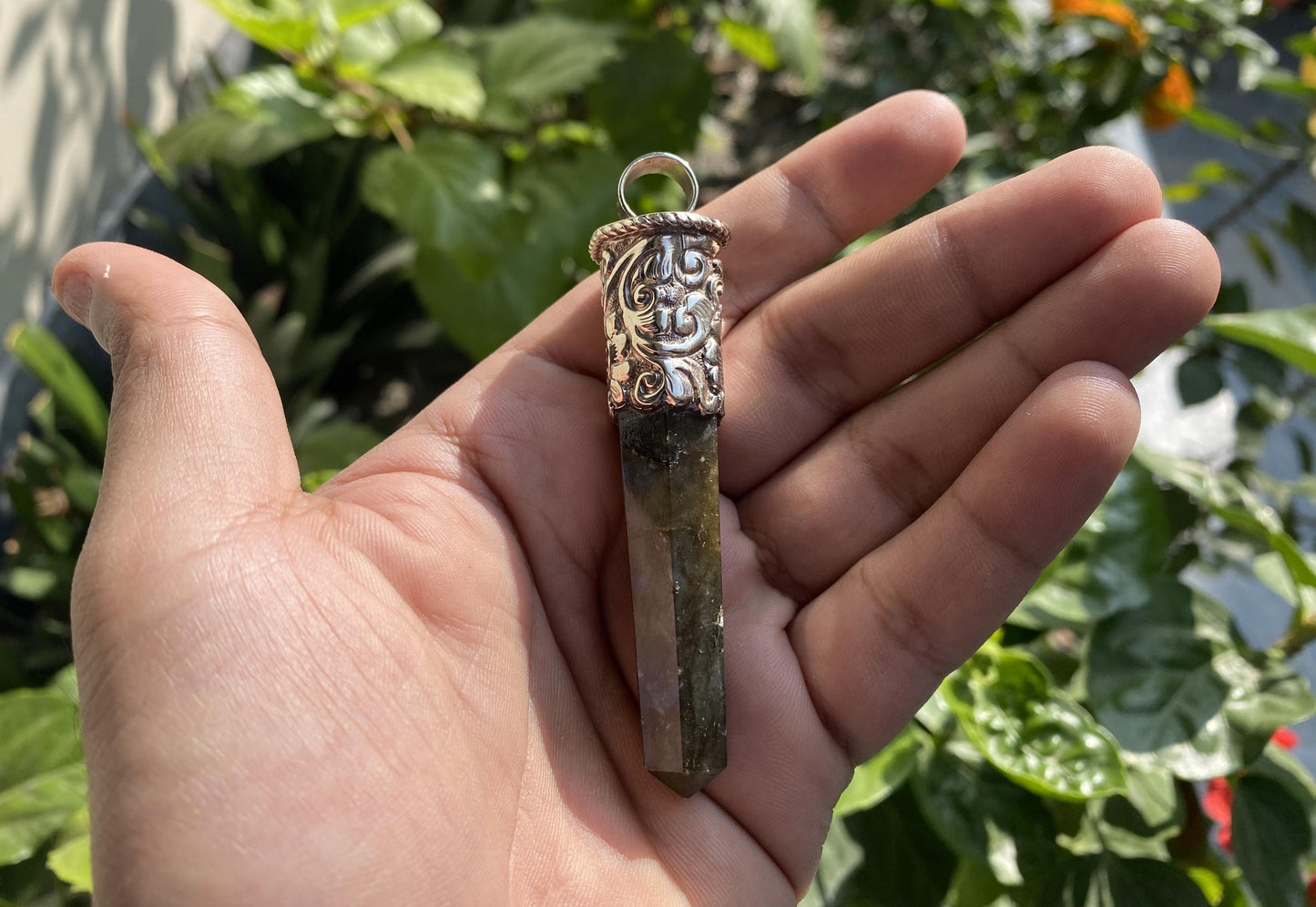 Artisan Labradorite Pendant in Hammered Tibetan Silver | Jewelry for Men or Women, Big Pointed Pendant, Unique Healing Pendant, Daily Wear