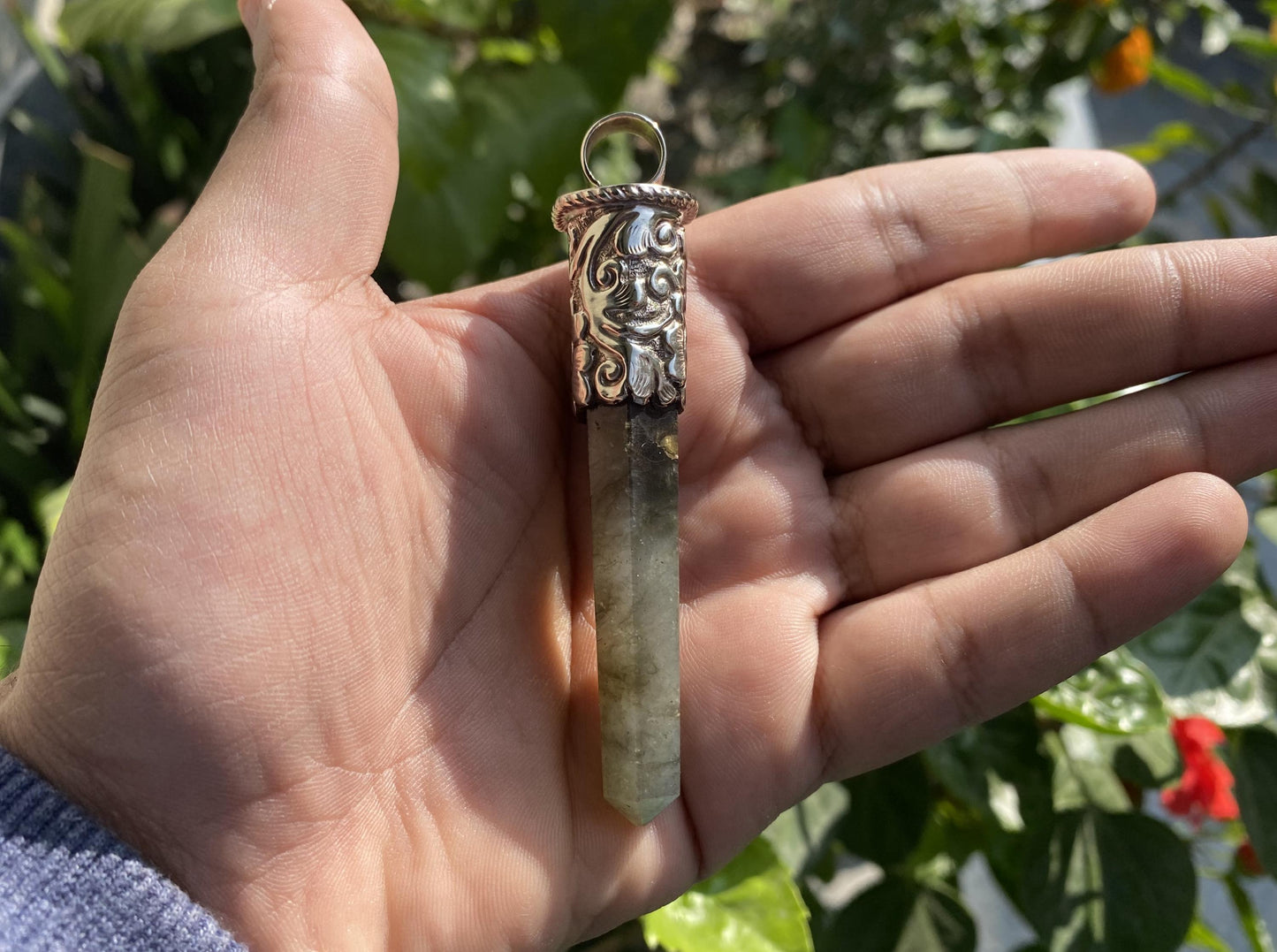 Artisan Labradorite Pendant in Hammered Tibetan Silver | Jewelry for Men or Women, Big Pointed Pendant, Unique Healing Pendant, Daily Wear