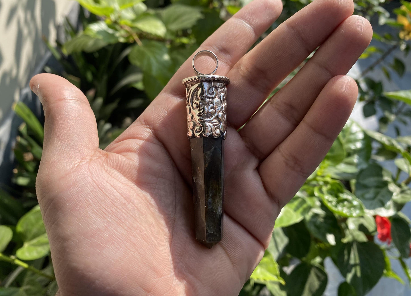 Artisan Labradorite Pendant in Hammered Tibetan Silver | Jewelry for Men or Women, Big Pointed Pendant, Unique Healing Pendant, Daily Wear