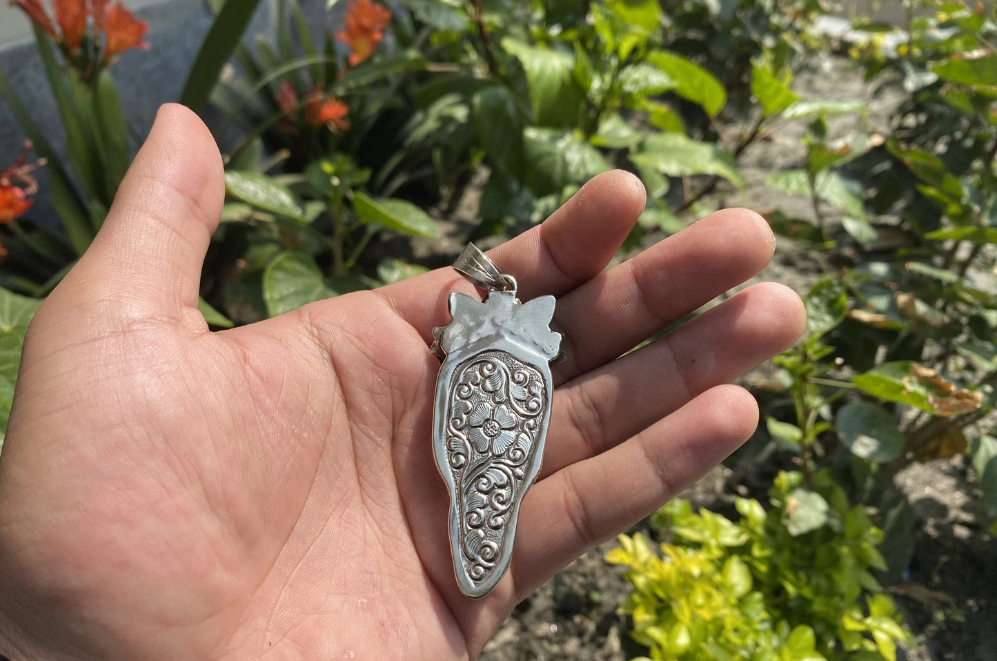 Artisan Tibetan Silver Pendant with Buddha on Bone Detail, Elegant Tibetan Silver Pendant with Bone Carving of Buddha with Turquoise.