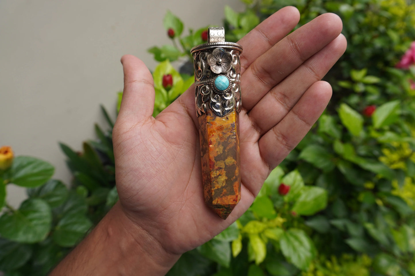 Artisanal Design: Long Yellow Jasper Tower Pendant with Unique Gemstone and Silver, Aesthetic and Durable wears, Handmade Pointed Pendants.