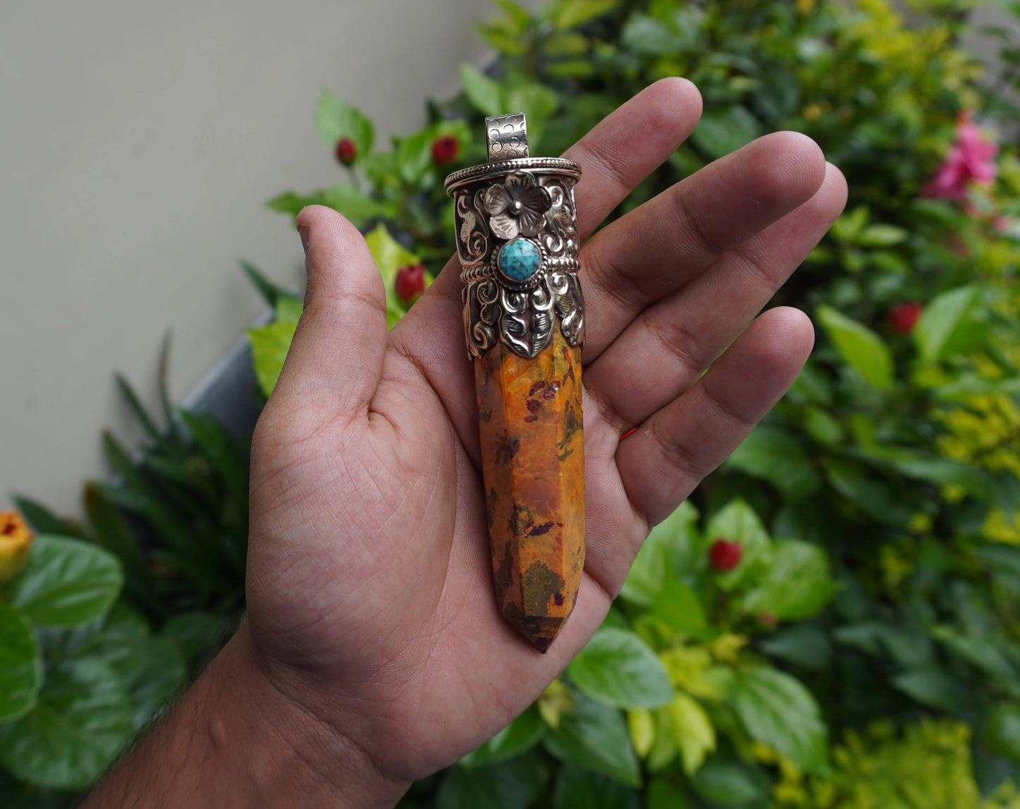 Artisanal Design: Long Yellow Jasper Tower Pendant with Unique Gemstone and Silver, Aesthetic and Durable wears, Handmade Pointed Pendants.