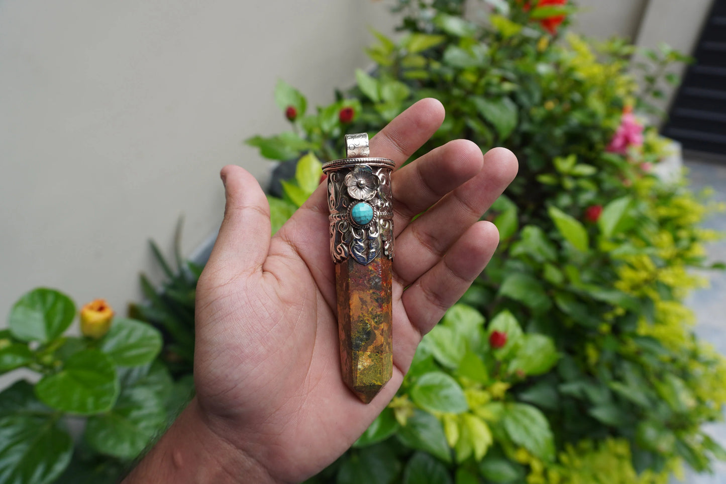 Artisanal Design: Long Yellow Jasper Tower Pendant with Unique Gemstone and Silver, Aesthetic and Durable wears, Handmade Pointed Pendants.
