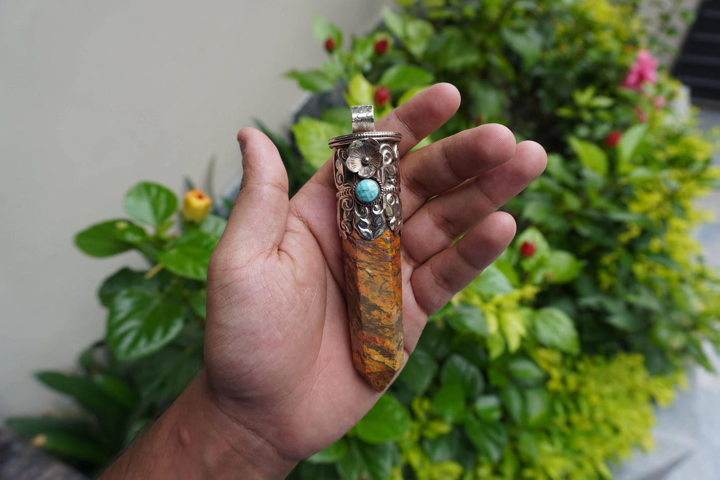 Artisanal Design: Long Yellow Jasper Tower Pendant with Unique Gemstone and Silver, Aesthetic and Durable wears, Handmade Pointed Pendants.