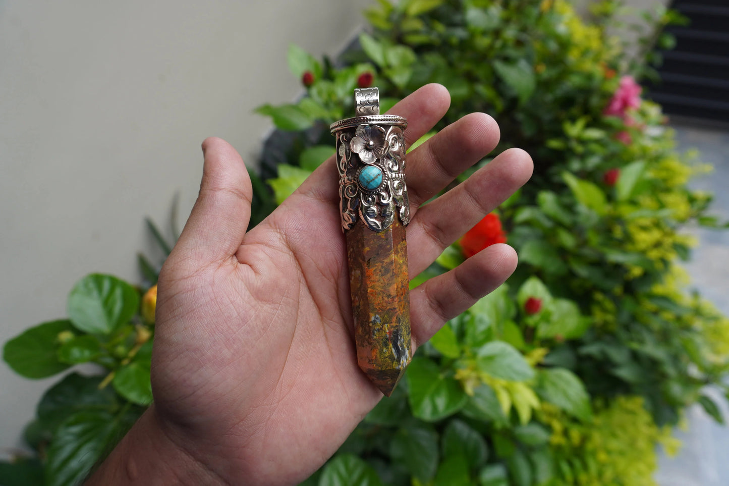 Artisanal Design: Long Yellow Jasper Tower Pendant with Unique Gemstone and Silver, Aesthetic and Durable wears, Handmade Pointed Pendants.