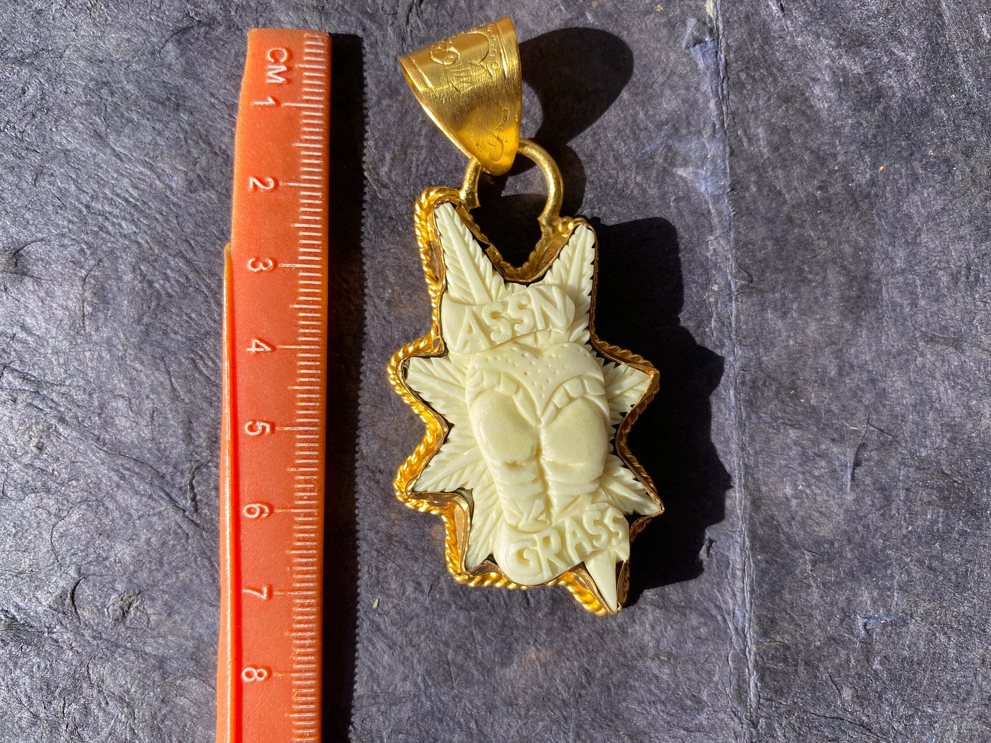 Ass & Grass Weed Buffalo Bone 18K Matte Gold Overlay Pendant, Stoner Jewelry, Pot Necklace Pendant, Marijuana Jewelry, Popular Weed Pendant