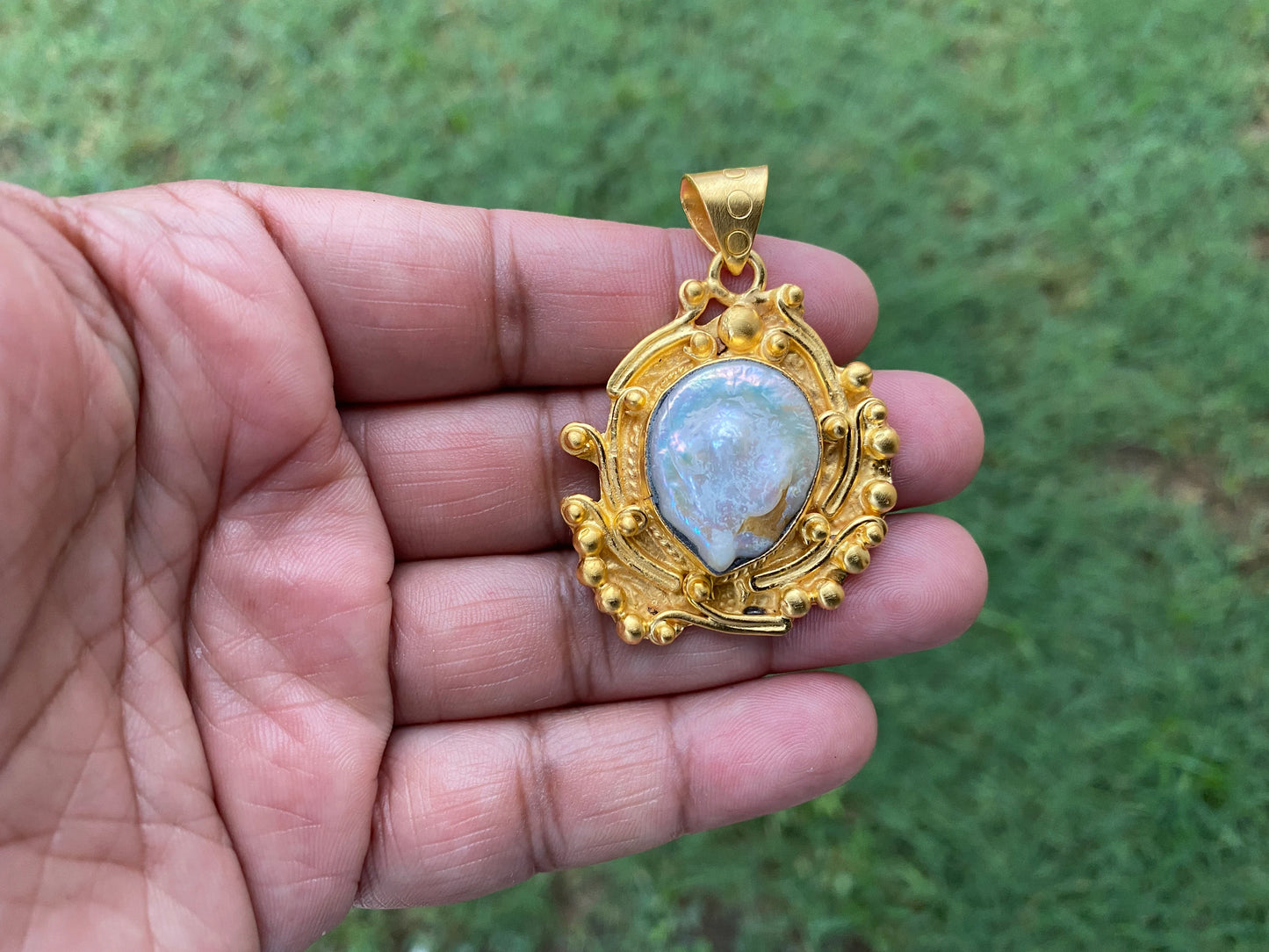 Baroque Pearl Pendant 18k Brushed Gold Overlay Non Tarnish Pendant, Irregular Pearl Jewelry, Freshwater Real Pearl Pendant, Coin Pearls