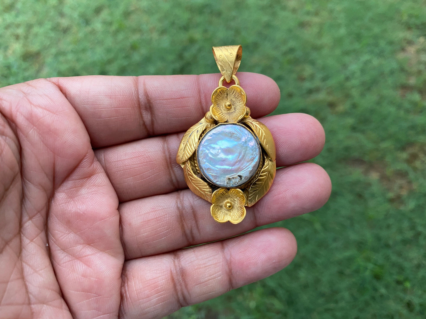 Baroque Pearl Pendant 18k Brushed Gold Overlay Non Tarnish Pendant, Irregular Pearl Jewelry, Freshwater Real Pearl Pendant, Coin Pearls