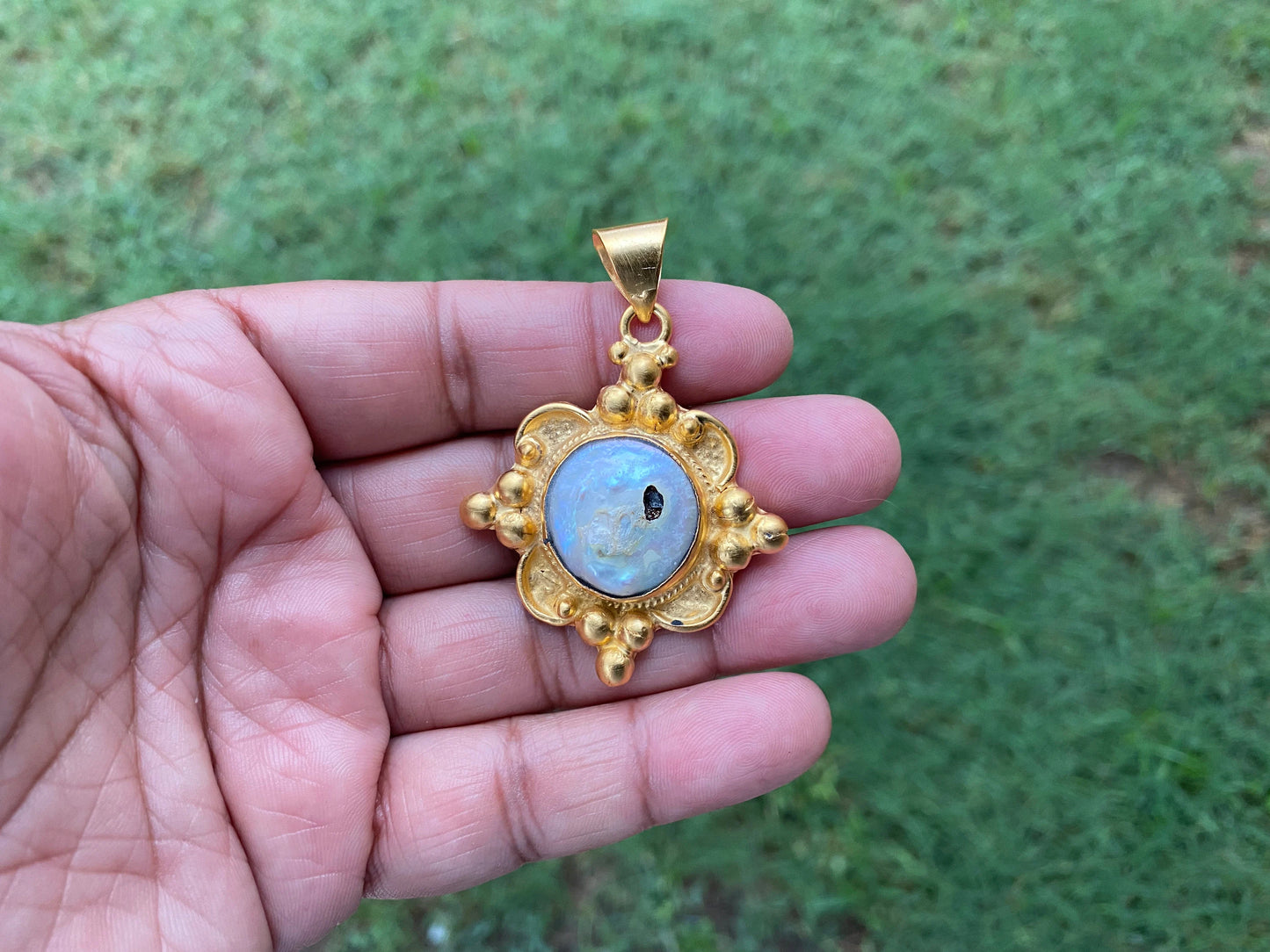 Baroque Pearl Pendant 18k Brushed Gold Overlay Non Tarnish Pendant, Irregular Pearl Jewelry, Freshwater Real Pearl Pendant, Coin Pearls