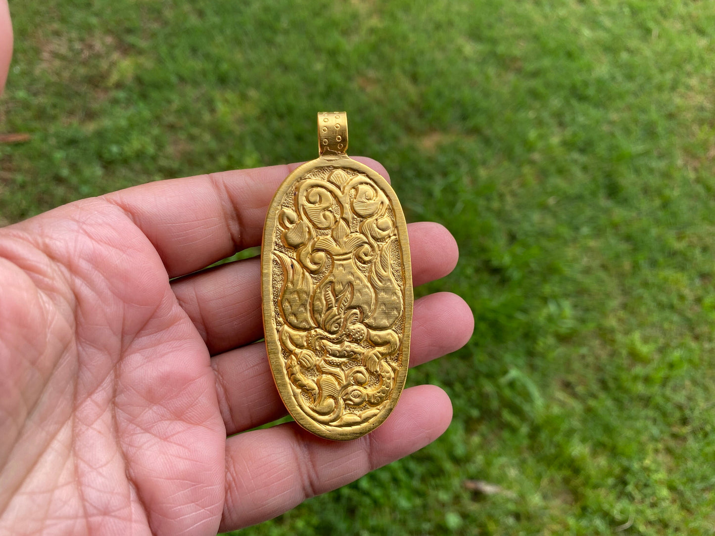 Bear & Eagle Buffalo Bone High Quality 18K Matte Gold Overlay Non Tarnish Pendant, Jewelry for Men or Women, Animal Lover Pendant