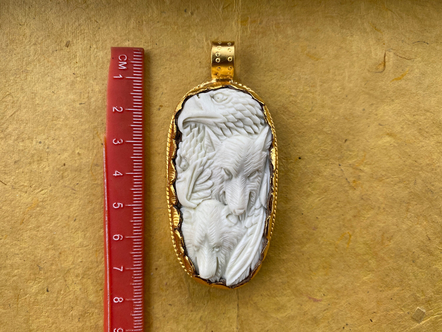 Bear & Eagle Buffalo Bone High Quality 18K Matte Gold Overlay Non Tarnish Pendant, Jewelry for Men or Women, Animal Lover Pendant