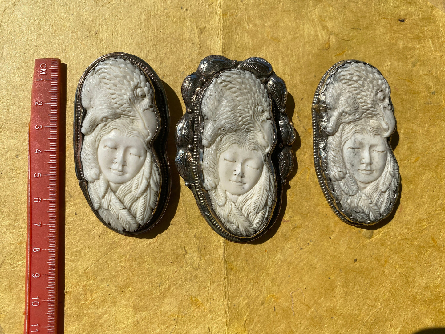 Bear & Eagle with Lady Face Hand Carved Buffalo Bone Tibetan Silver Pendant, Women's or Men Jewelry, Tribal Jewelry, Ethnic Bohemian Jewelry