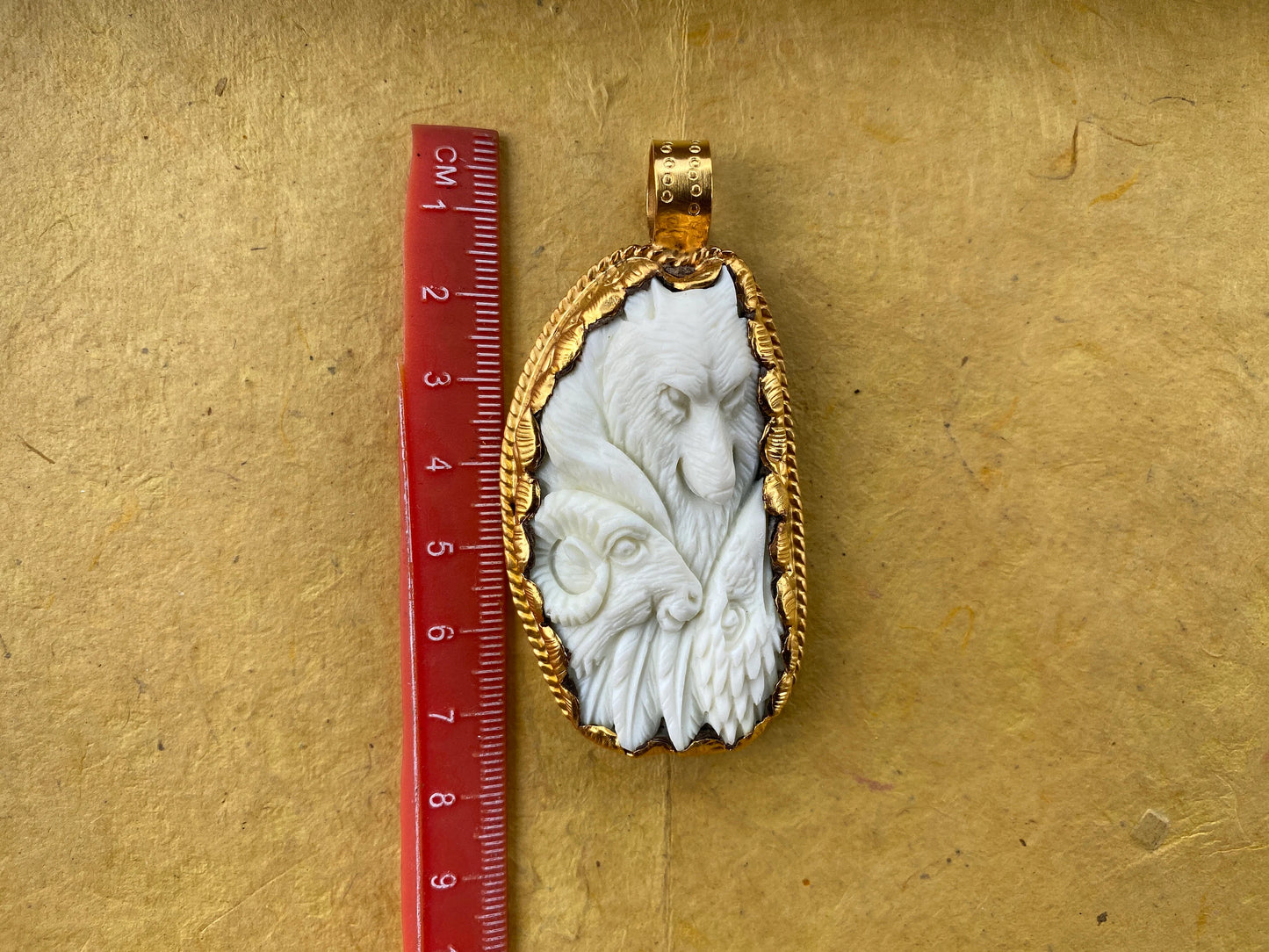 Bear & Sheep Carved Buffalo Bone, 18k Matte Gold Overlay with Anti Tarnish Pendant, Unisex Pendant, Necklace Pendant, Animal Lovers Jewelry