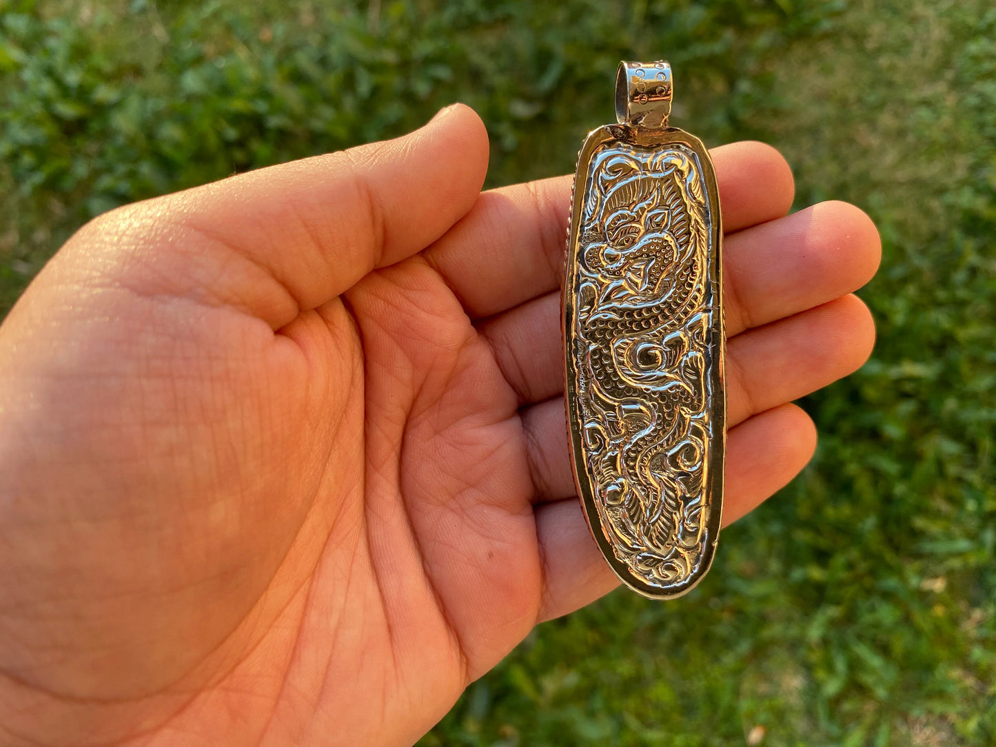Bear & Wolf wit Eagle Buffalo Bone Hand Carved Tibetan Silver Pendant, Jewelry for Men or Women, Ethnic Jewelry, Wild Life Jewelry, Animal