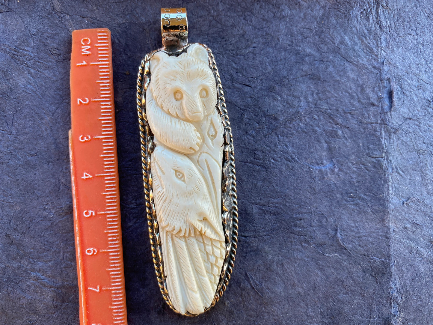 Bear & Wolf wit Eagle Buffalo Bone Hand Carved Tibetan Silver Pendant, Jewelry for Men or Women, Ethnic Jewelry, Wild Life Jewelry, Animal