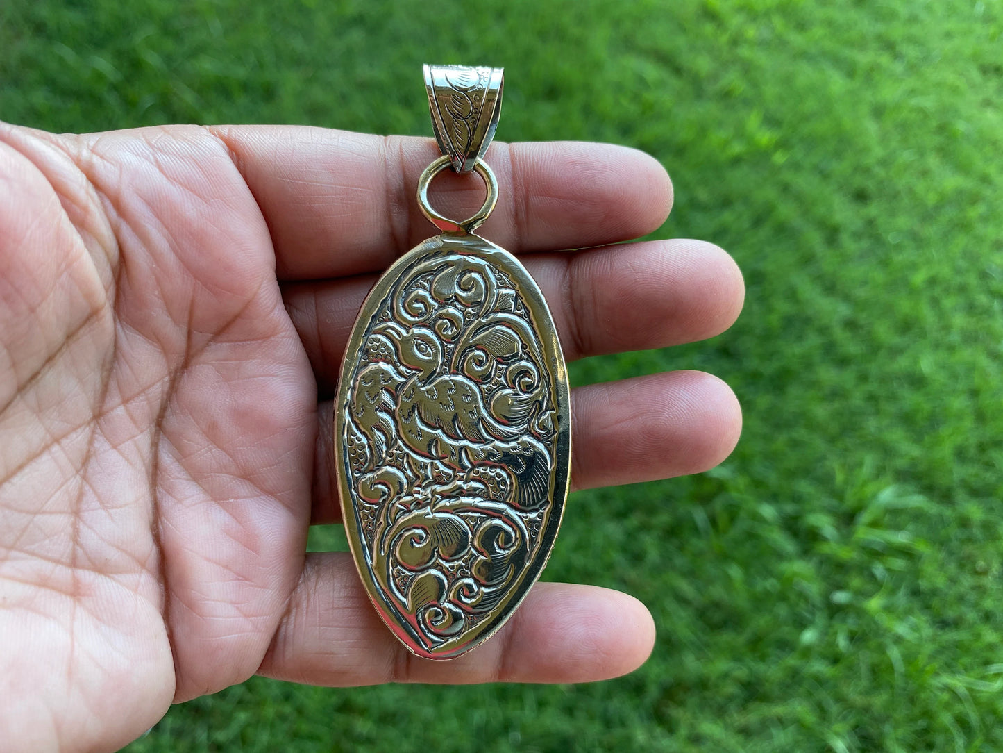 Bear with Eagle Tibetan Silver Pendant, Hand Carved Bone Pendant, Jewelry for Men or Women, Animal Lover Pendant, Boho, Ethnic Jewelry