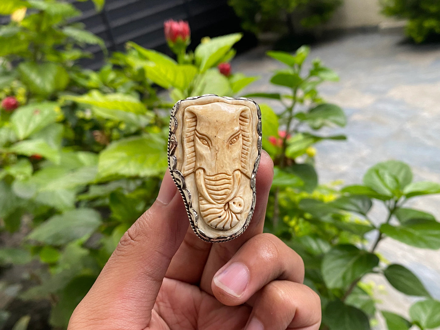 Beautiful Elephant face carved on water buffalo bone, Nature inspired Ring for daily wear, Hippie fashion, Boho charm, Unique & Unisex.