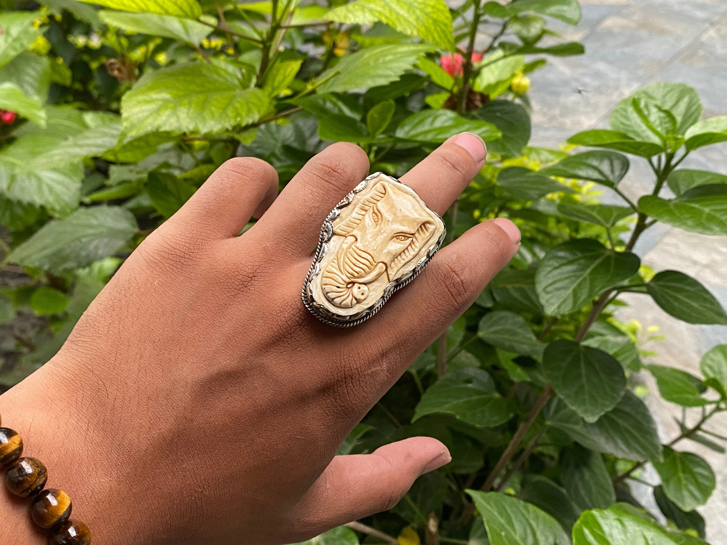 Beautiful Elephant face carved on water buffalo bone, Nature inspired Ring for daily wear, Hippie fashion, Boho charm, Unique & Unisex.