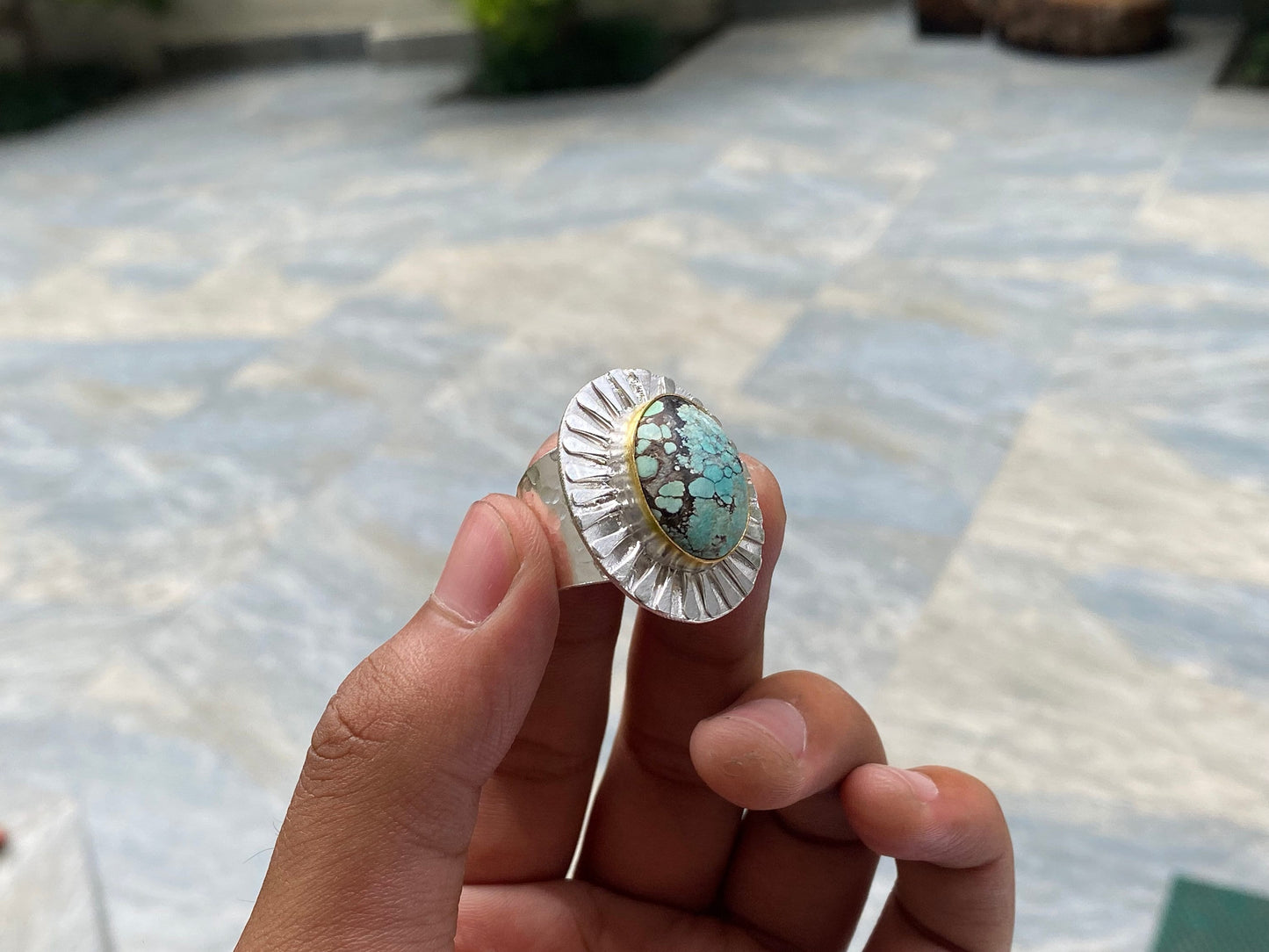 Beautiful Handmade Ring - Gold & Silver Overlay on Brass, Natural Gemstone Ring, Adjustable Ring, Boho fashion Ring, Unisex Ring.