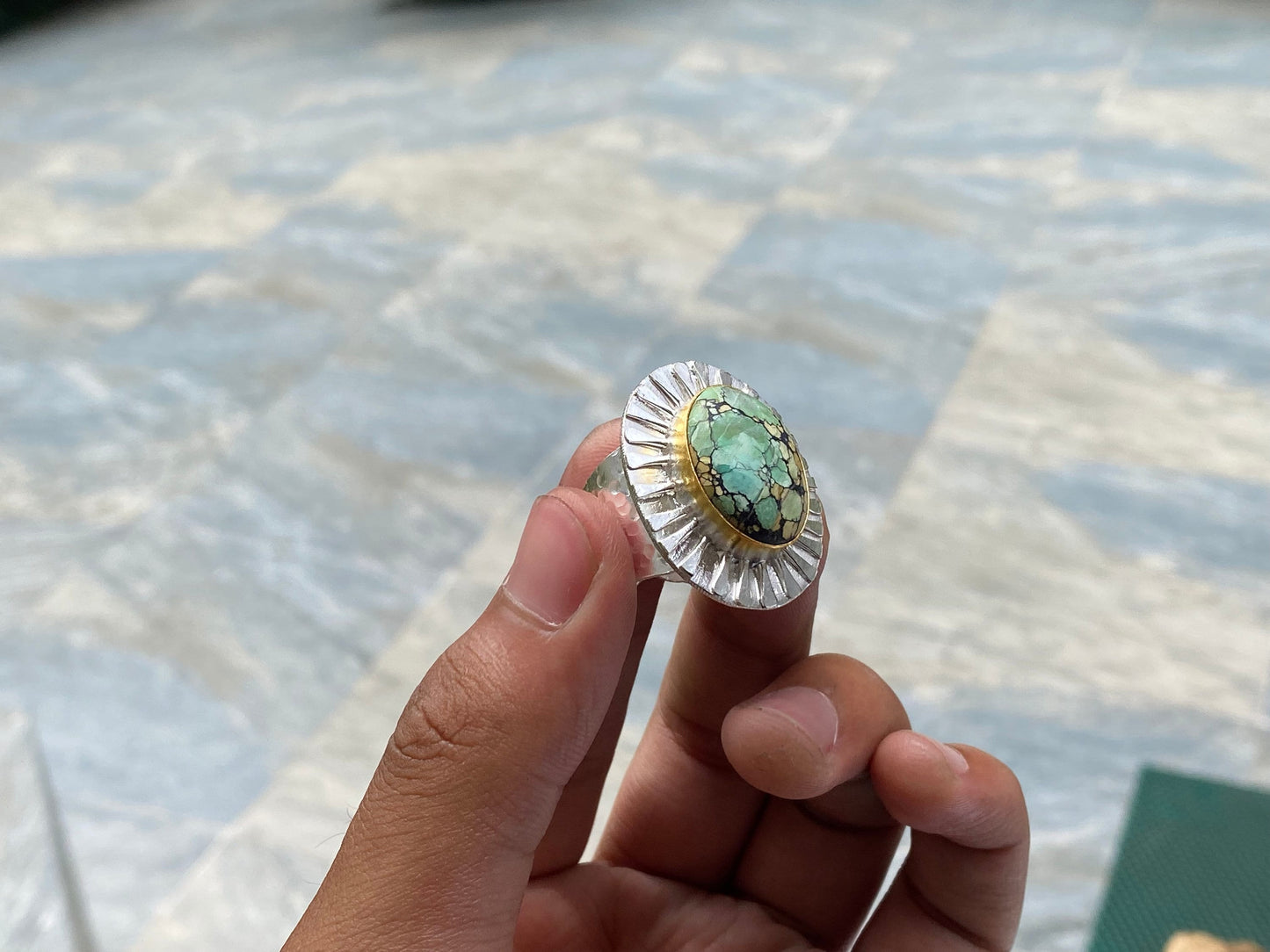 Beautiful Handmade Ring - Gold & Silver Overlay on Brass, Natural Gemstone Ring, Adjustable Ring, Boho fashion Ring, Unisex Ring.
