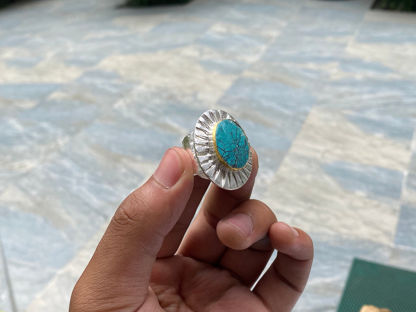 Beautiful Handmade Ring - Gold & Silver Overlay on Brass, Natural Gemstone Ring, Adjustable Ring, Boho fashion Ring, Unisex Ring.