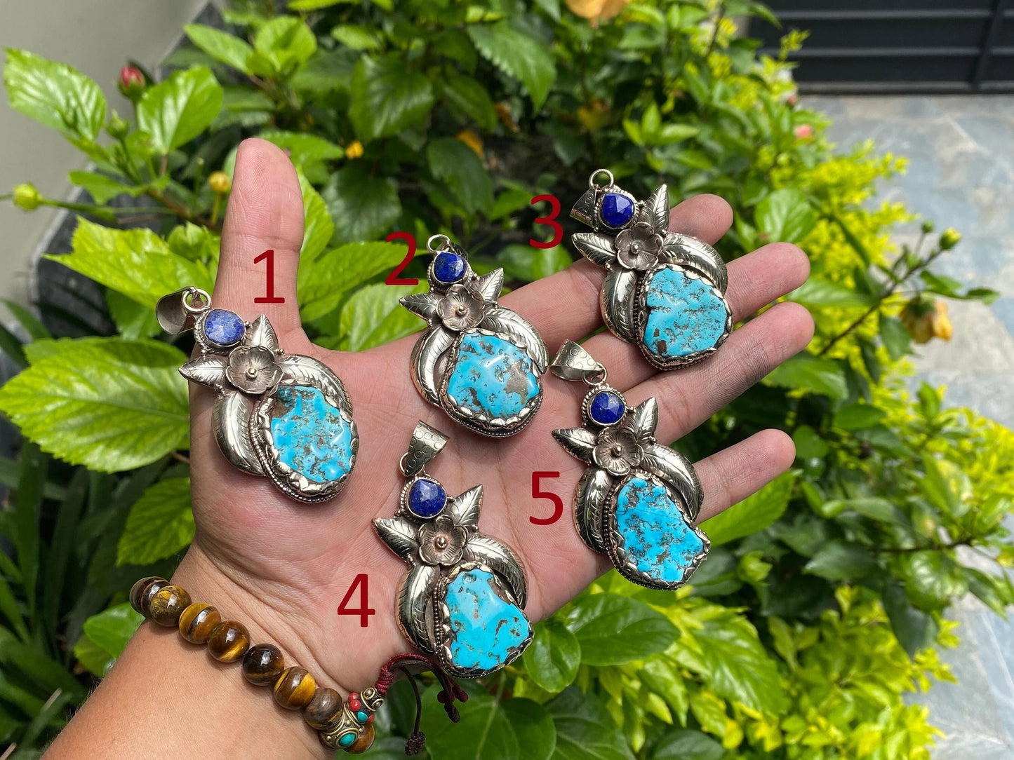 Beautiful Nature Inspired Natural Turquoise Pendant adorned with Raw Lapis Stone & Tibetan Silver, Mother Nature Beauty, Aesthetic Fashion.