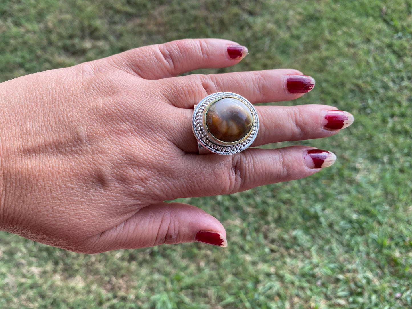 Big Adjustable Crunch Shell Two Tone Ring, Brushed Gold and Silver Overlay, Wide Band, Hippie Ring, Hammered Ring, Marine Inspired Ring