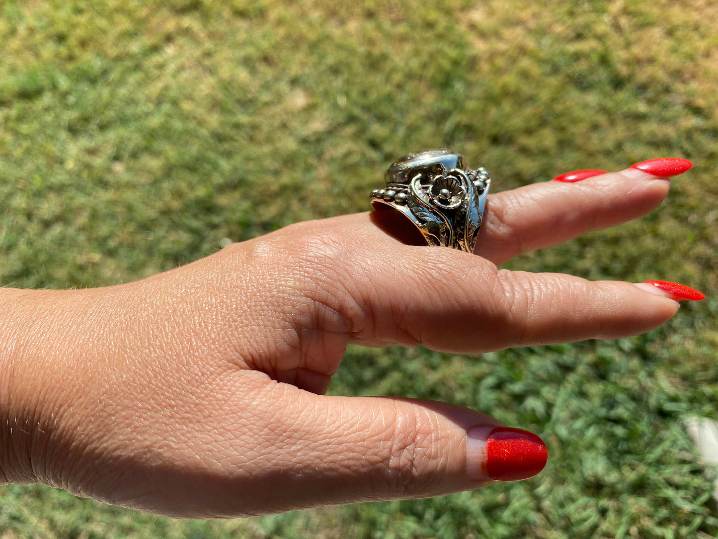 Big Adjustable Natural Labradorite Gemstone Tibetan Silver Ring, Statement Ring, Labradorite Boho Ring,