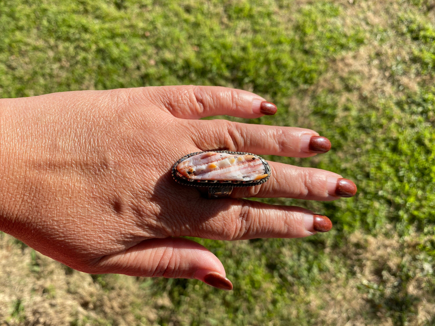 Big Adjustable Natural Orange Spiny Oyster Tibetan Silver Ring, Spiny Oyster Jewelry, Southwest Ring, Statement Ring, Native American Style