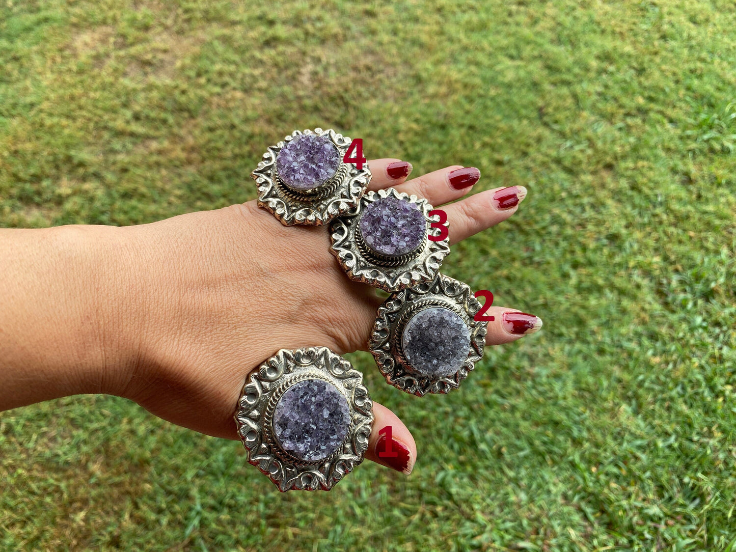 Big Adjustable Natural Raw Amethyst Druzy Tibetan Silver Ring, February Birthstone Jewelry, Amethysts Geode Ring, Chunky Bohemian Ring