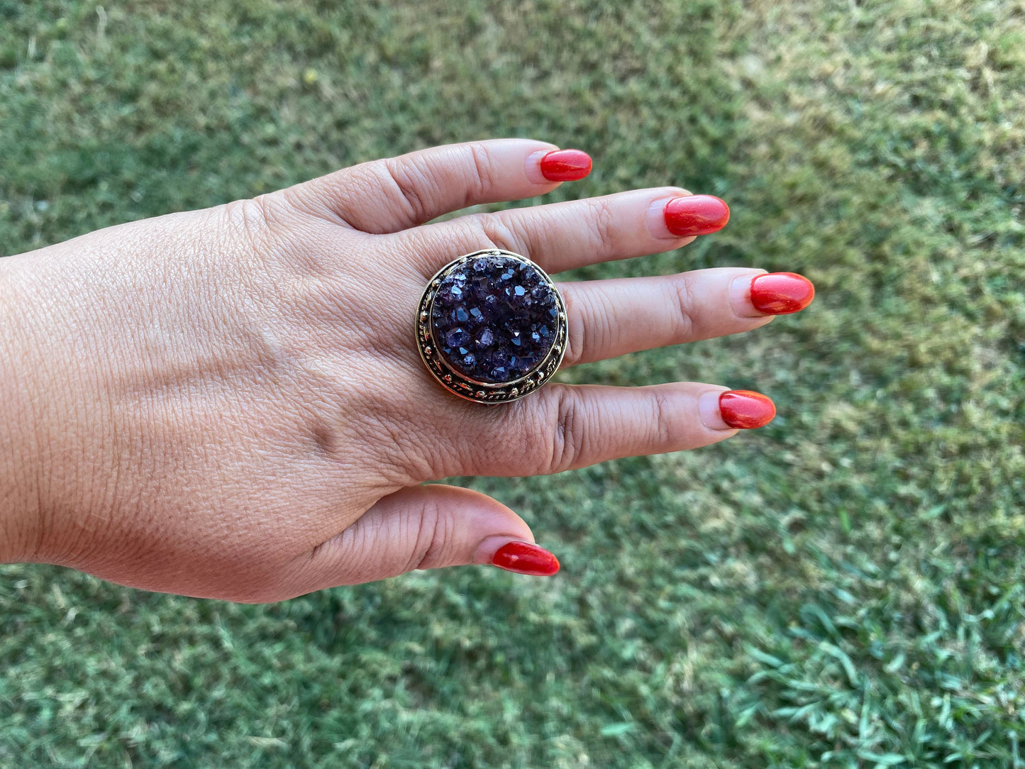 Big Adjustable Raw Amethyst Geode Tibetan Silver Ring, Purple Raw Stone Rings, Amethyst Crystal Ring, Statement Rings, Chunky Bohemian Ring
