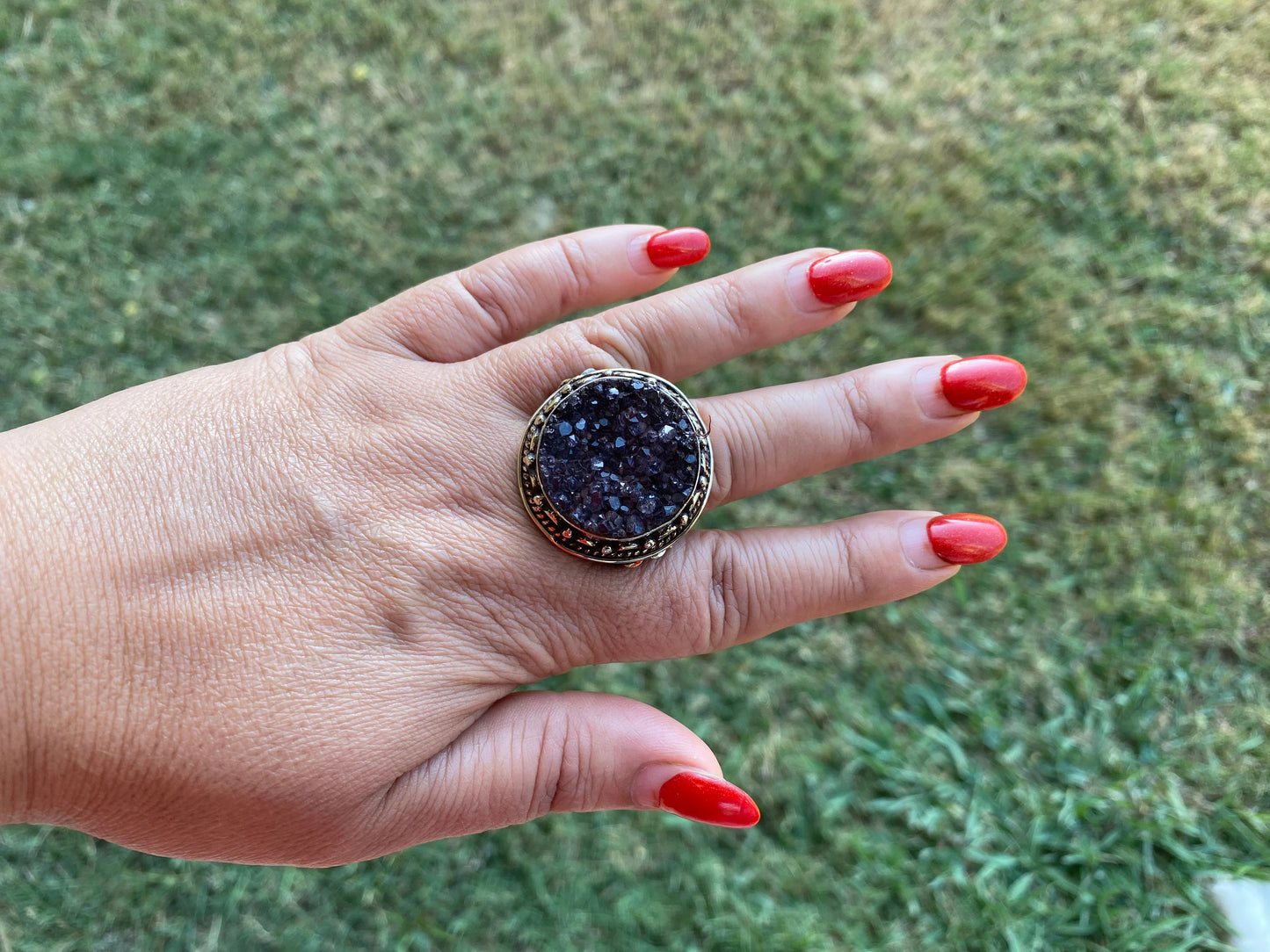 Big Adjustable Raw Amethyst Geode Tibetan Silver Ring, Purple Raw Stone Rings, Amethyst Crystal Ring, Statement Rings, Chunky Bohemian Ring