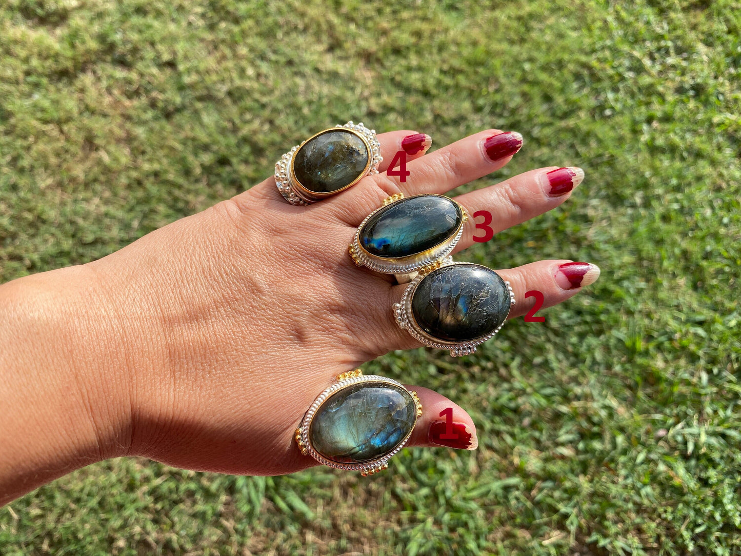 Big Adjustable Two Tone Ring, Labradorite Gemstone, Gold and Silver Overlay Ring, Statement Ring, Luxury Jewelry, Hammered Ring, Big Stone