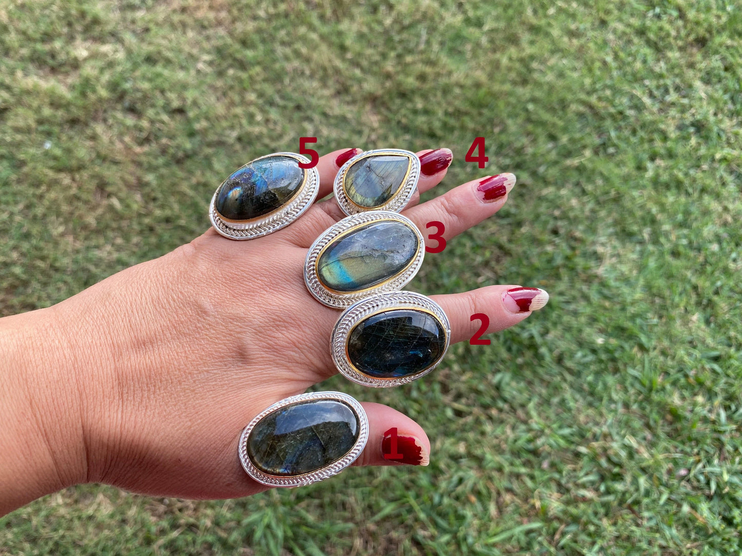 Big Adjustable Two Tone Ring, Labradorite Gemstone, Gold and Silver Overlay Ring, Statement Ring, Bridesmaid Gift, Hammered Ring, Big Stone