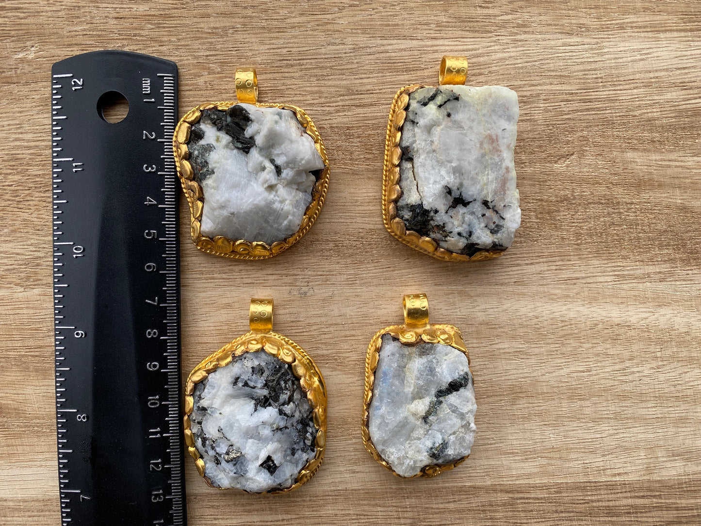 Big Chunky Raw Natural Rainbow Moonstone Pendant, Non Tarnish Brushed Gold Overlay, Raw Crystal Jewelry, Crown Chakra, Elegant Design