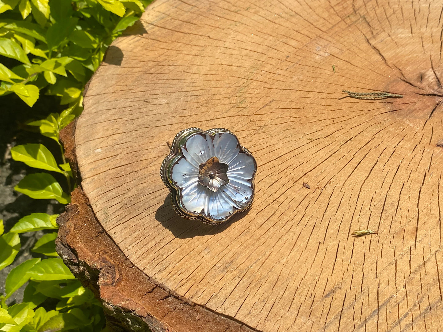 Big Floral Designed Sea Shell Adjustable Handmade Ring, Tibetan Silver Ring.