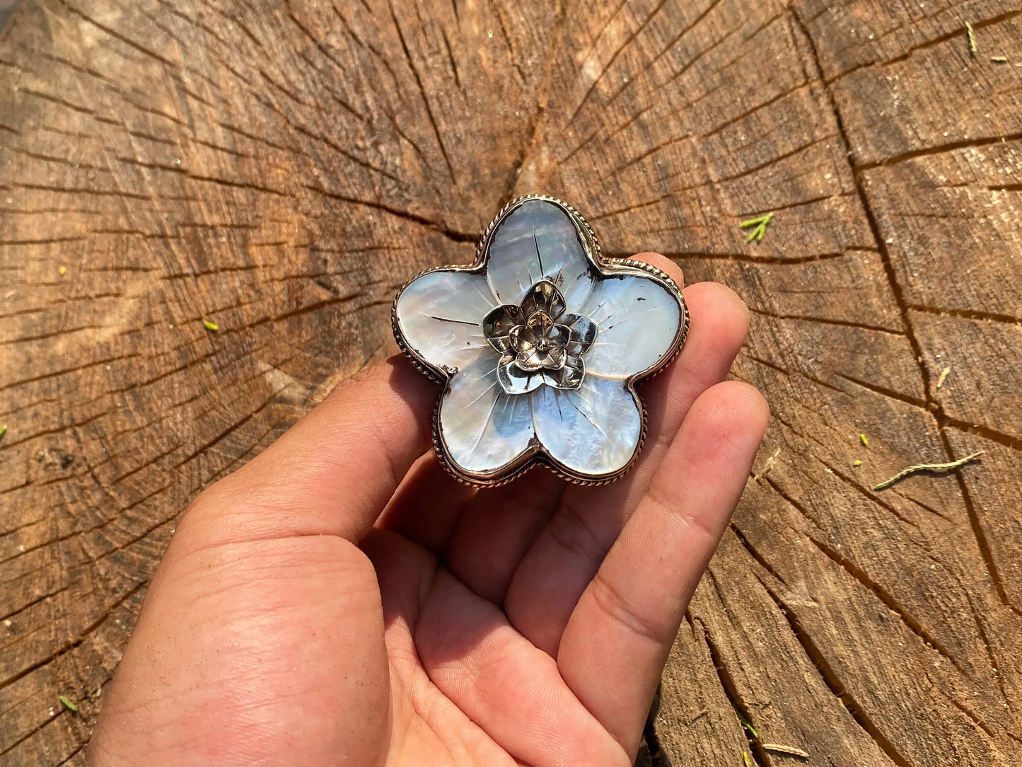 Big Hammered Flower Shaped Adjustable Ring, Tibetan Silver Ring.