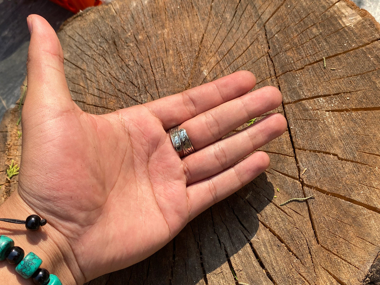 Big Hammered Flower Shaped Adjustable Ring, Tibetan Silver Ring.