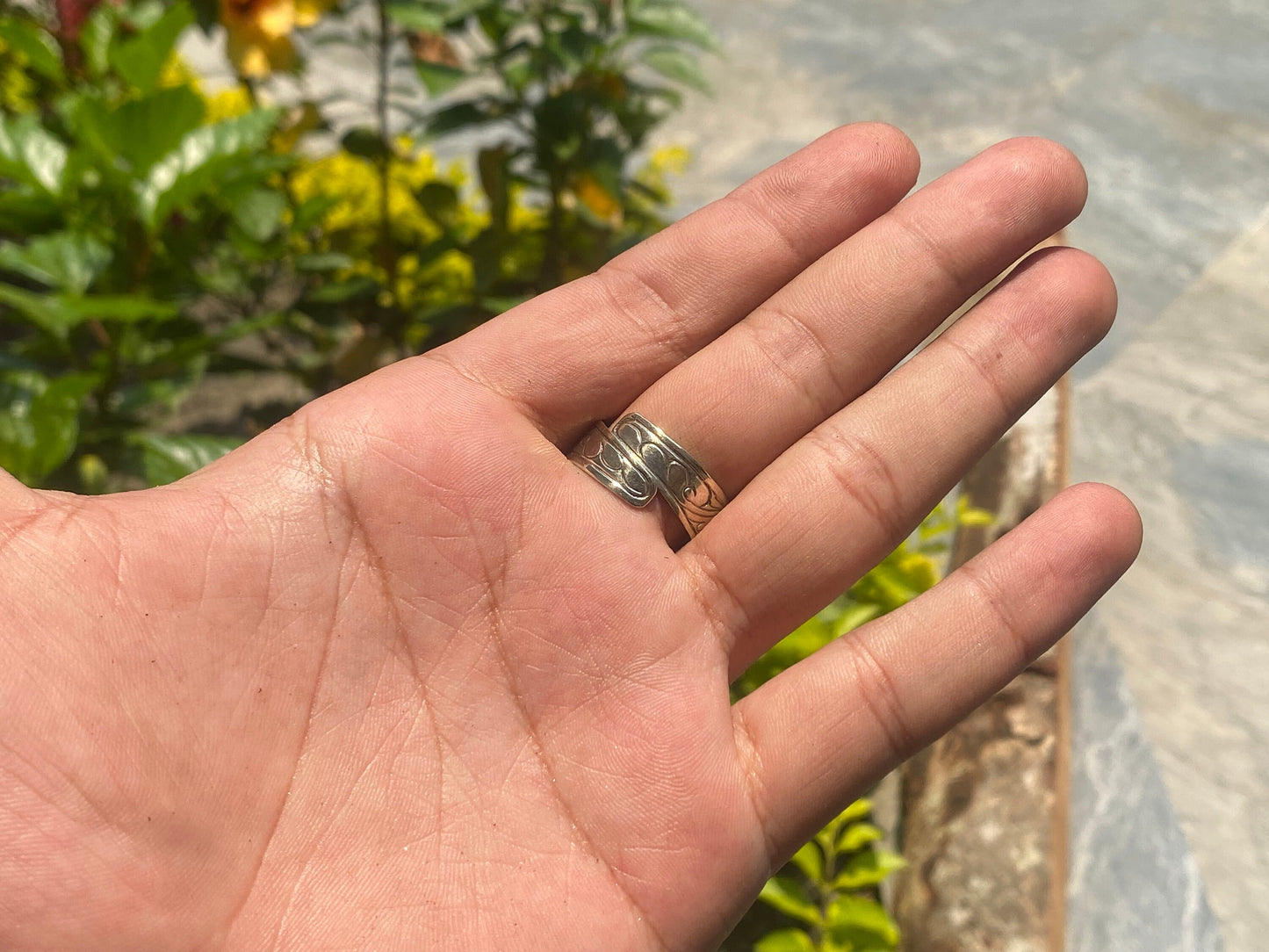 Adjustable Tibetan Silver Ring, Big Hammered Ring, Black Onyx Ring.